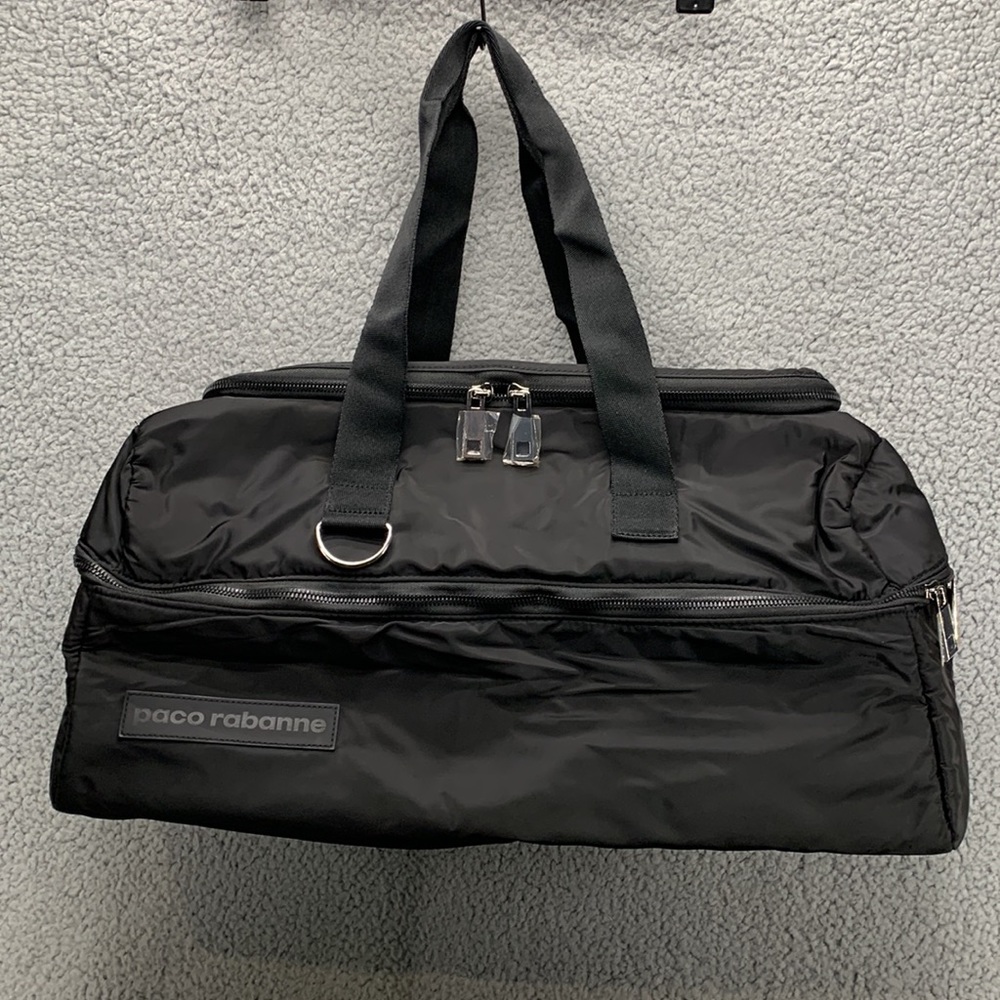 Paco Rabanne Duffle Bag Women’s Black Travel Weekender Tote Logo Shoulder Strap‎